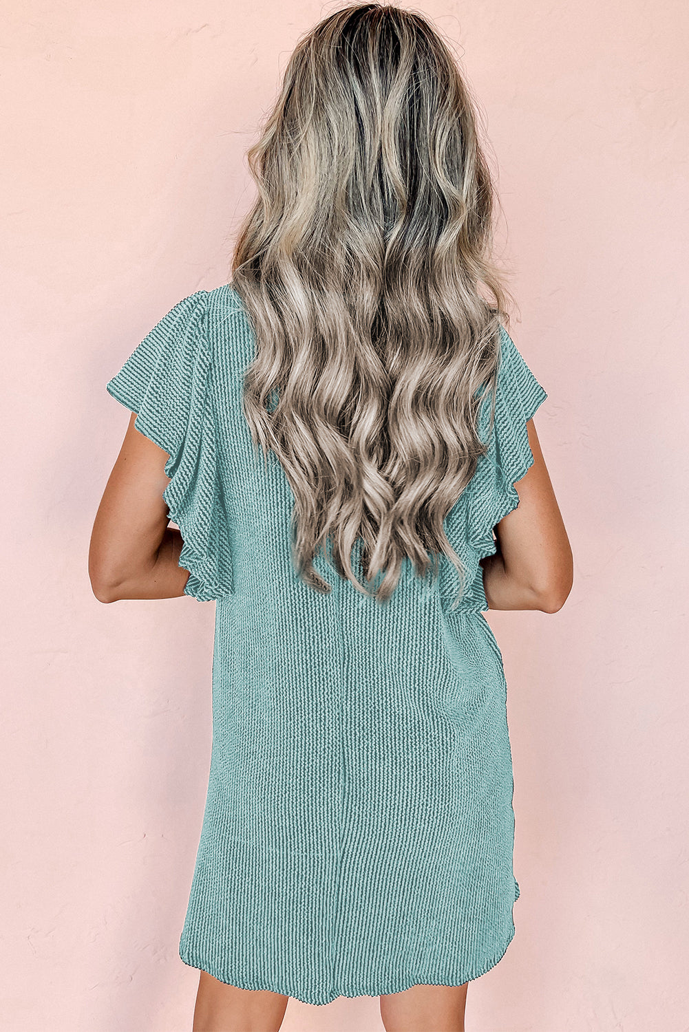 Blue Zone Planet | Rose Red Textured Ruffled Flutter Sleeve Mini Dress Blue Zone Planet