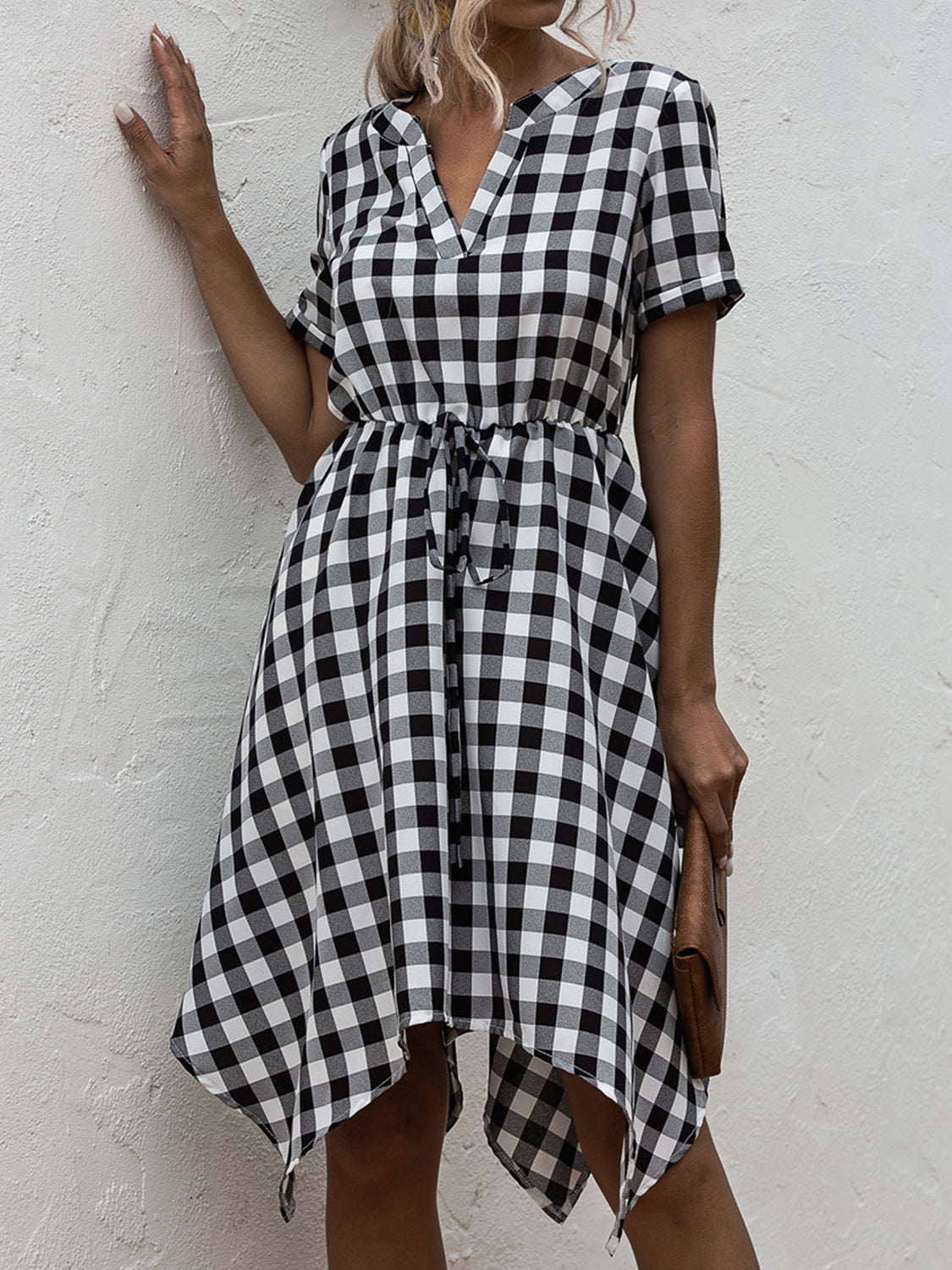 Blue Zone Planet | Plaid Notched Short Sleeve Dress BLUE ZONE PLANET