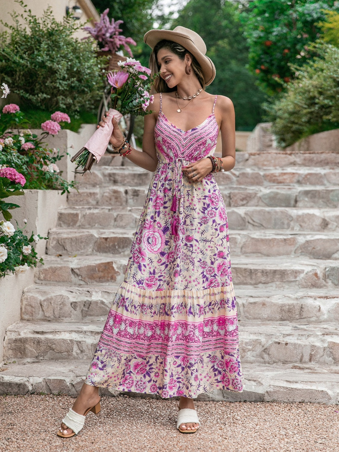 Blue Zone Planet | Tassel Printed V-Neck Maxi Dress BLUE ZONE PLANET
