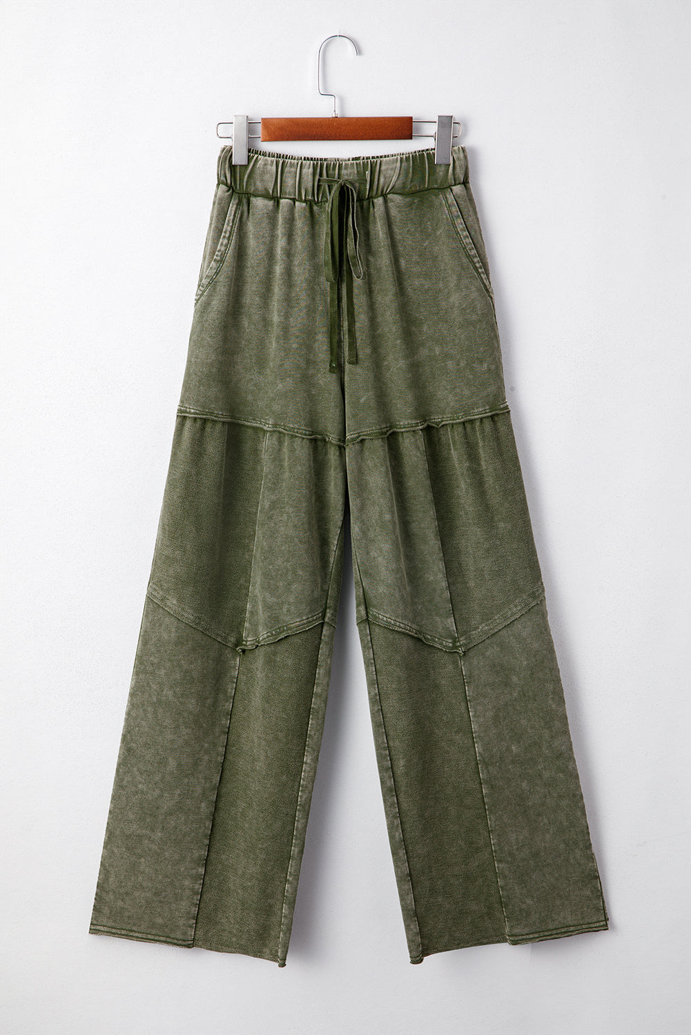 Black Mineral Wash Tiered Wide Leg Patchwork Drawstring Pants