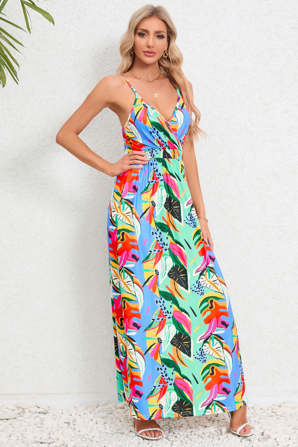 Blue Zone Planet | Printed Surplice Maxi Cami Dress BLUE ZONE PLANET