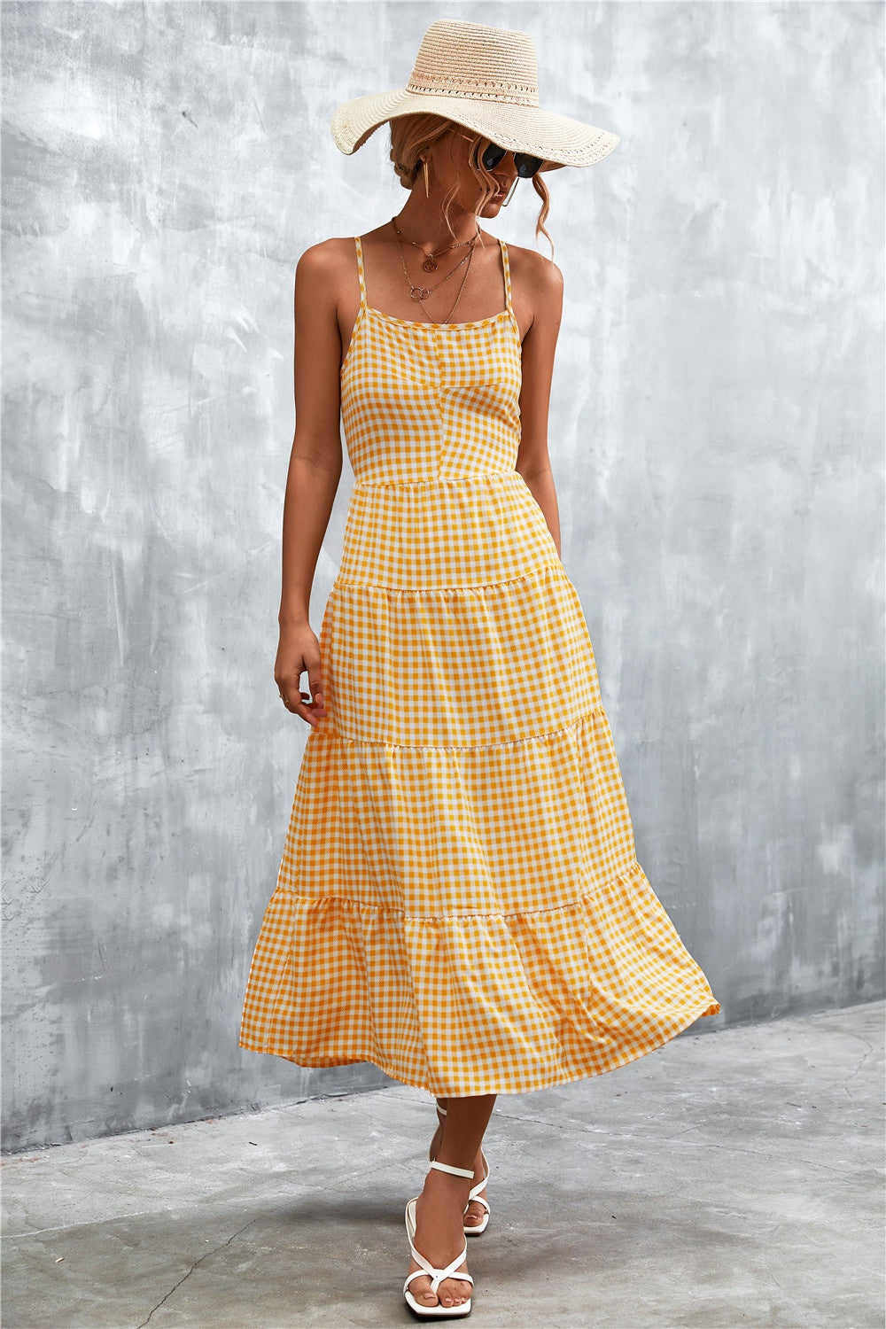 Blue Zone Planet | Plaid Square Neck Midi Cami Dress BLUE ZONE PLANET