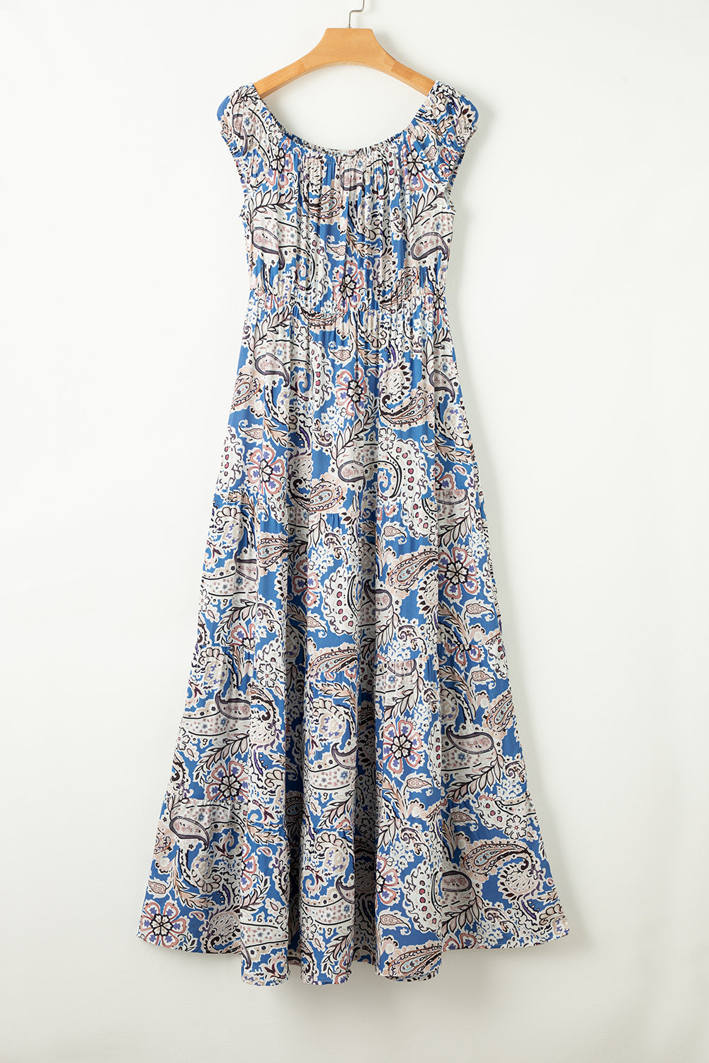 Blue Zone Planet | Pink Boho Paisley Print Off Shoulder Maxi Dress Blue Zone Planet
