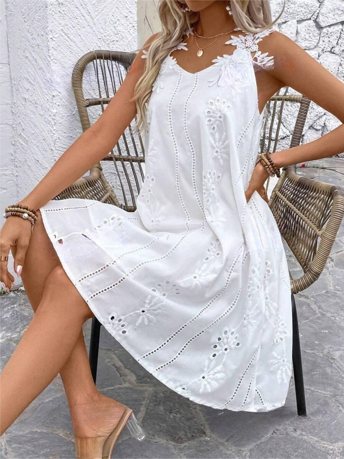Blue Zone Planet | Lace Detail V-Neck Mini Dress BLUE ZONE PLANET