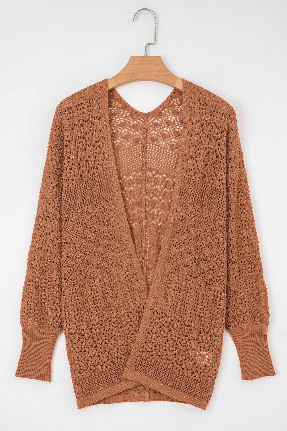 Redwood Burl Mix Pattern Hollowed Knit Open Front Cardigan