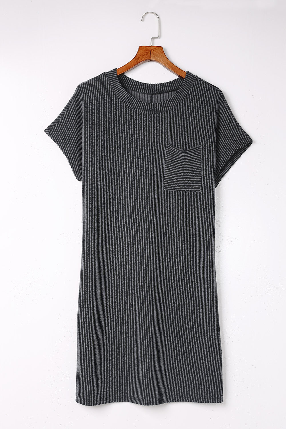 Blue Zone Planet | Gray Striped Ribbed Knit T-shirt Shift Dress Blue Zone Planet