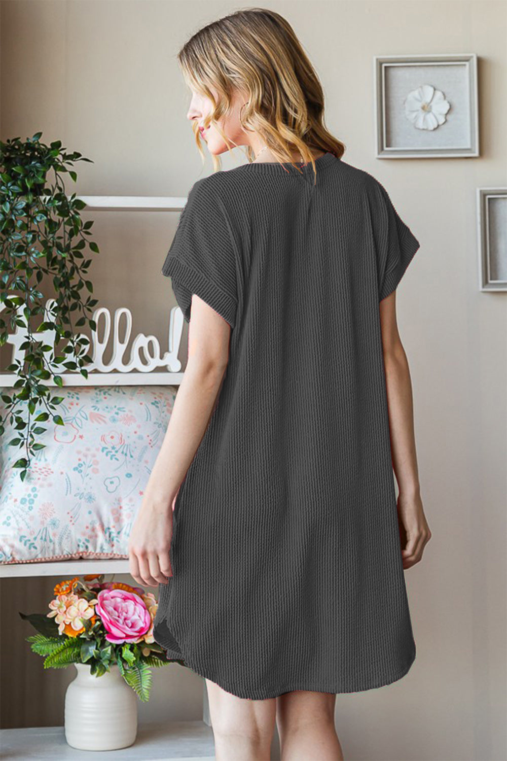 Blue Zone Planet | Heimish Full Size Ribbed Round Neck Short Sleeve Tee Dress BLUE ZONE PLANET