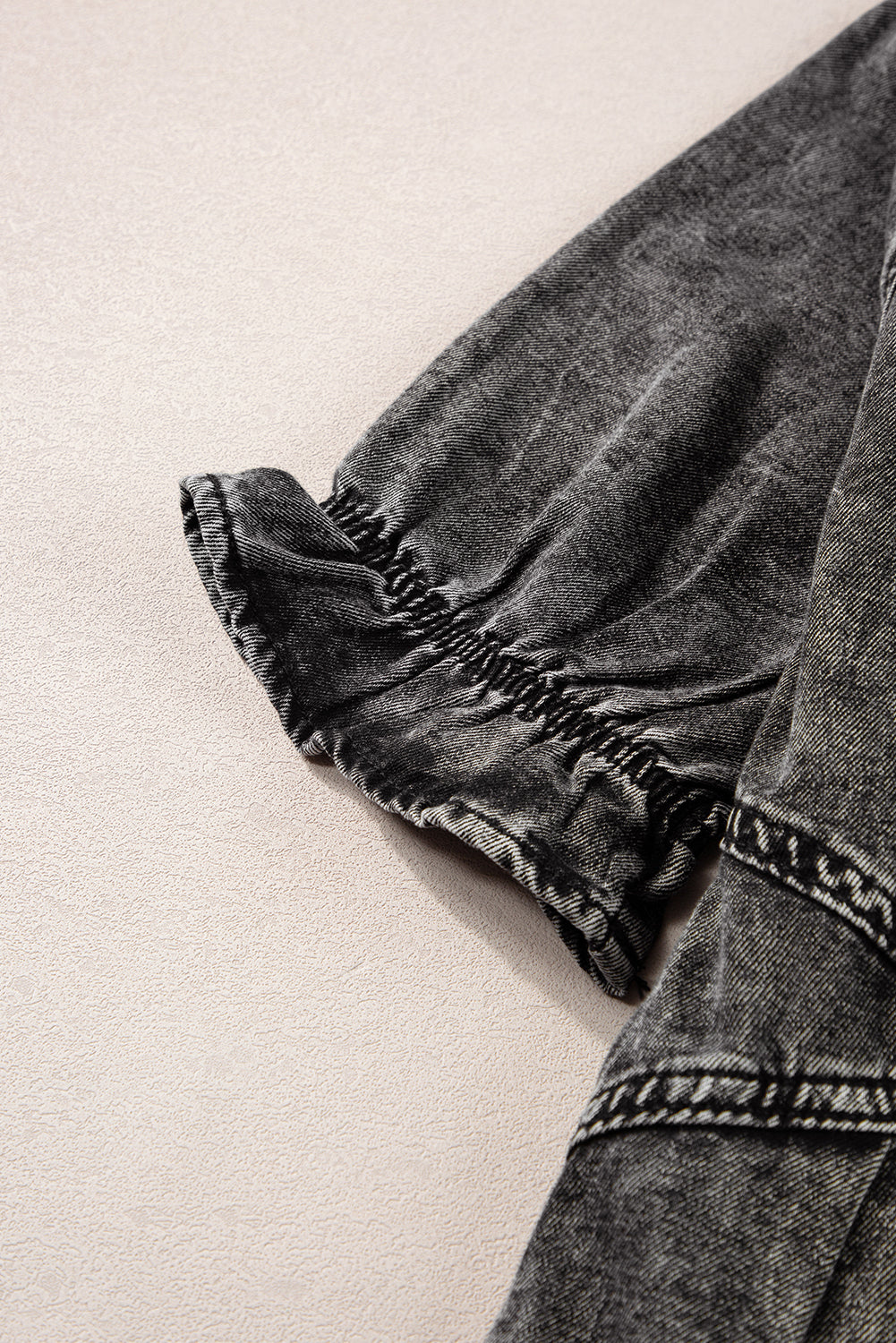 Medium Grey Mineral Wash Ruffled Short Sleeve Buttoned Denim Dress Blue Zone Planet