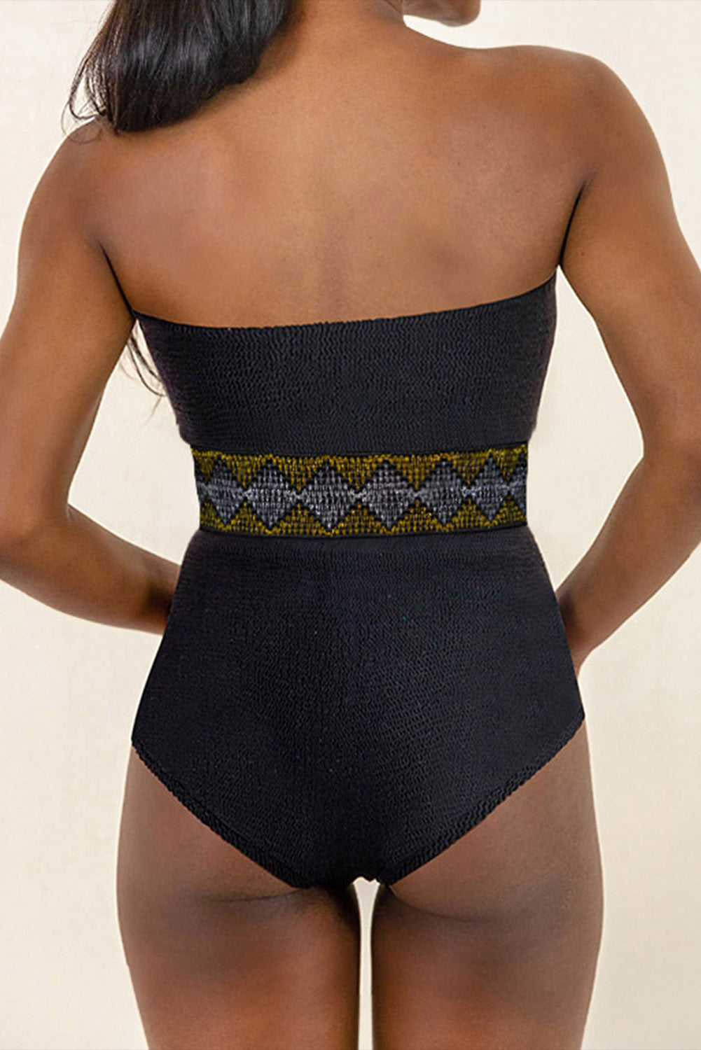 Black Geometric Trim High Waist Strapless One Piece Swimsuit Blue Zone Planet