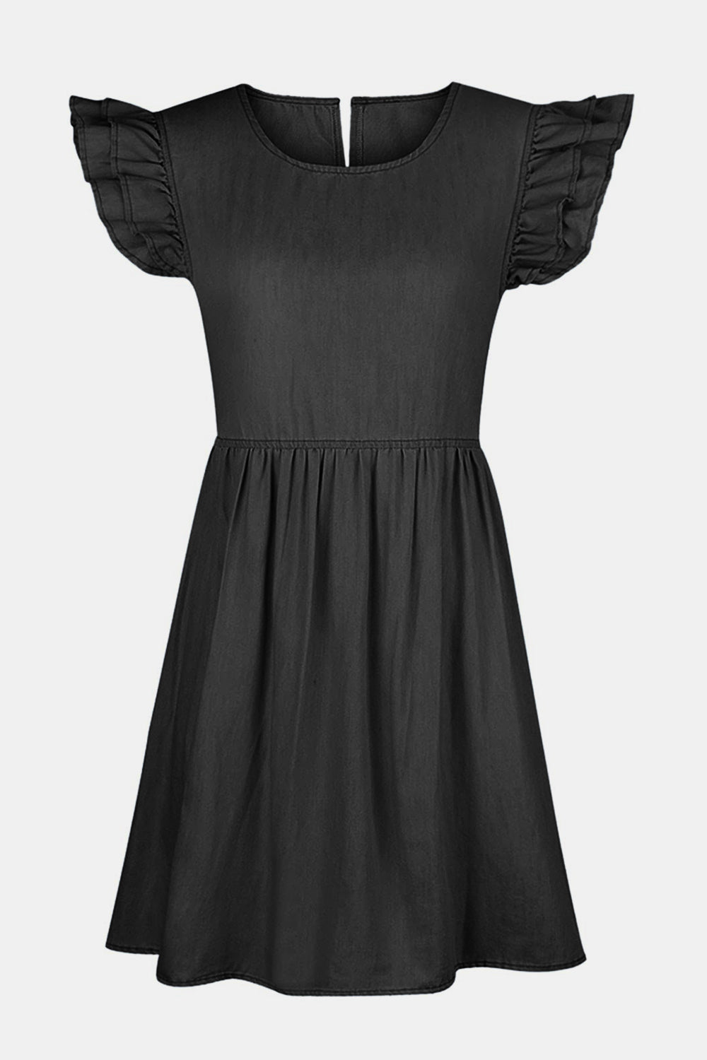 Blue Zone Planet | Clara's Full Size Ruffled Round Neck Cap Sleeve Denim Mini Dress BLUE ZONE PLANET
