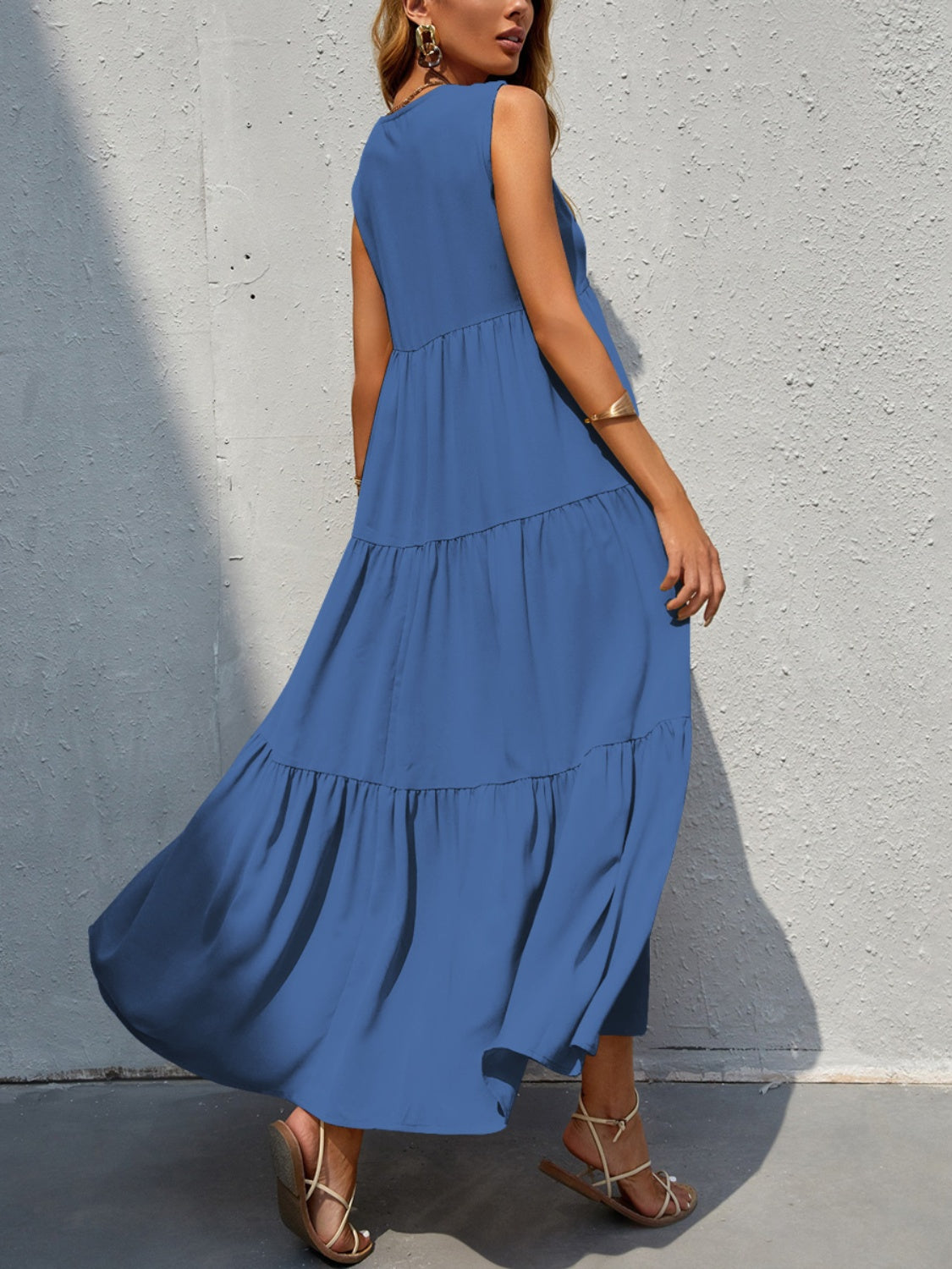 Tiered V-Neck Sleeve Dress BLUE ZONE PLANET