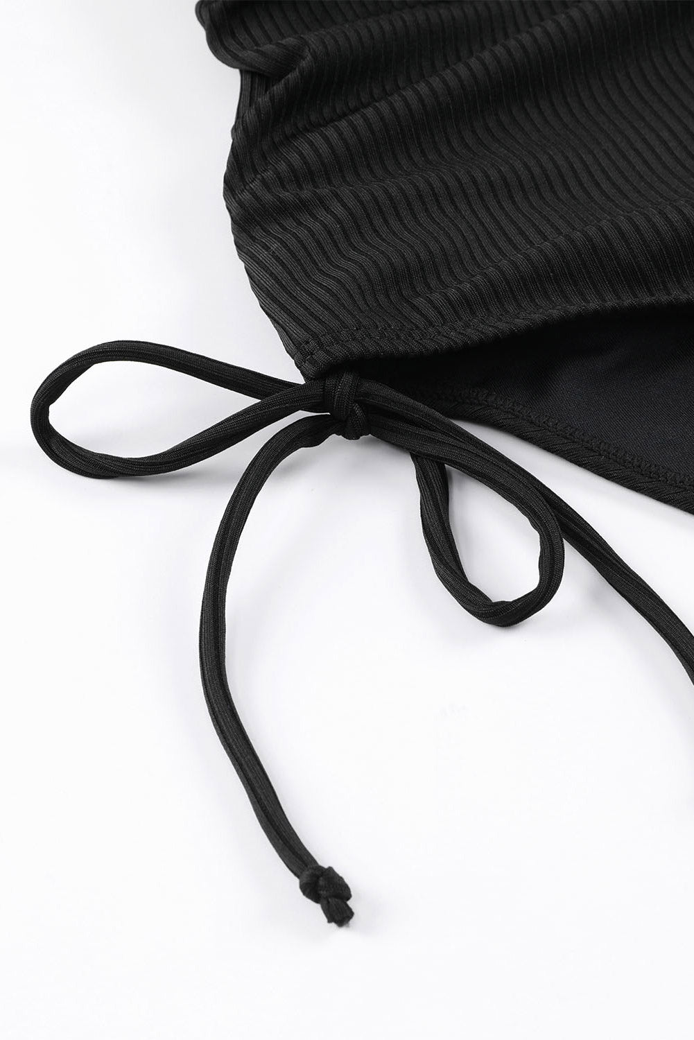 Blue Zone Planet | Black Adjustable Straps Ribbed Knit One Piece Swimsuit Blue Zone Planet