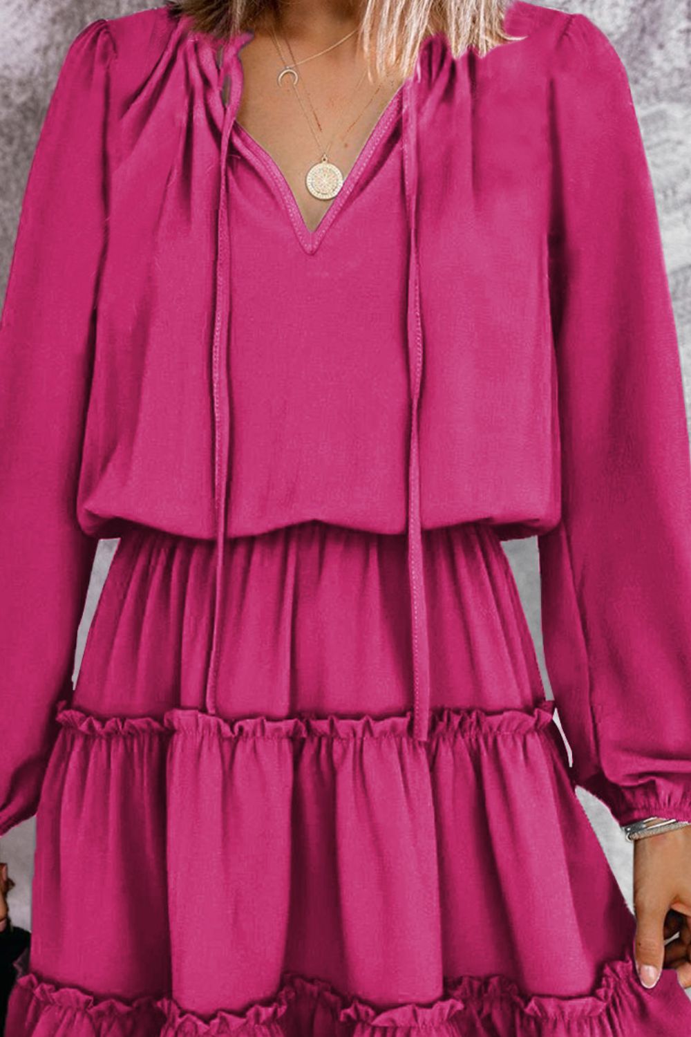 Blue Zone Planet | Janet's Frill Tie Neck Balloon Sleeve Mini Dress BLUE ZONE PLANET