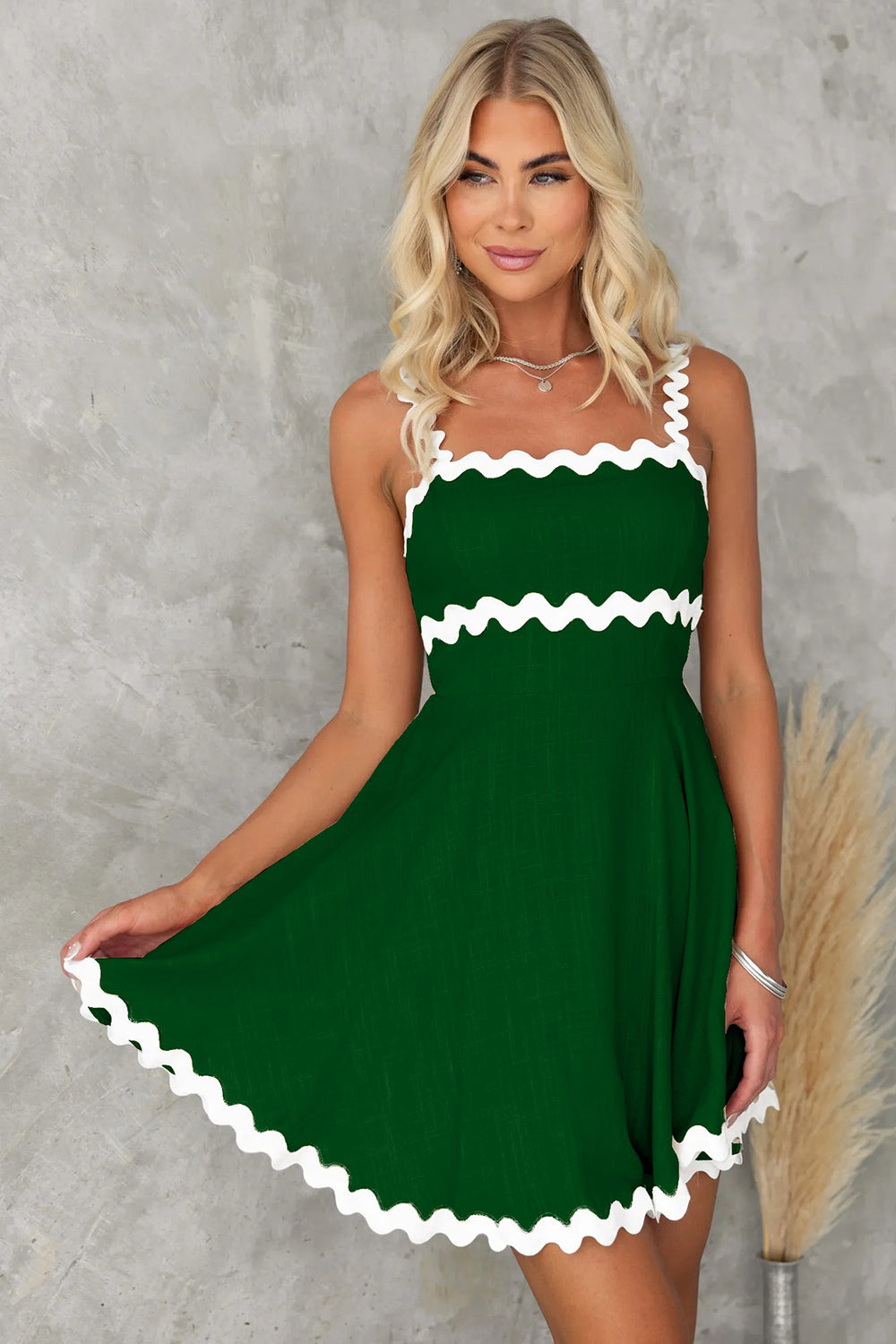 Blue Zone Planet | Contrast Trim Square Neck Mini Dress BLUE ZONE PLANET