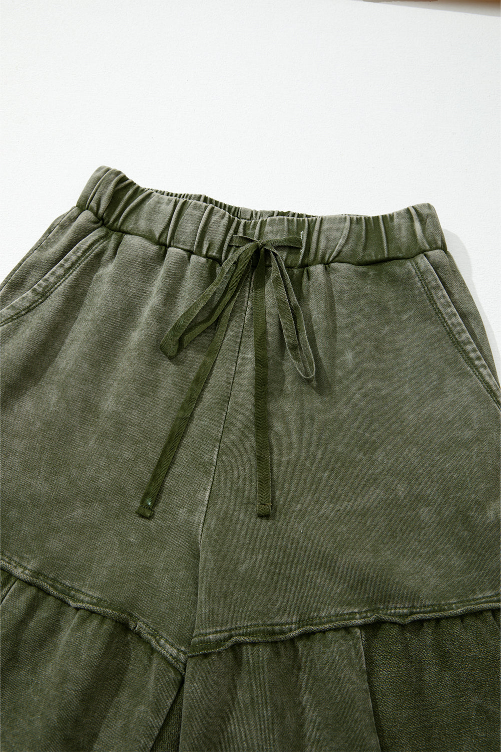 Black Mineral Wash Tiered Wide Leg Patchwork Drawstring Pants