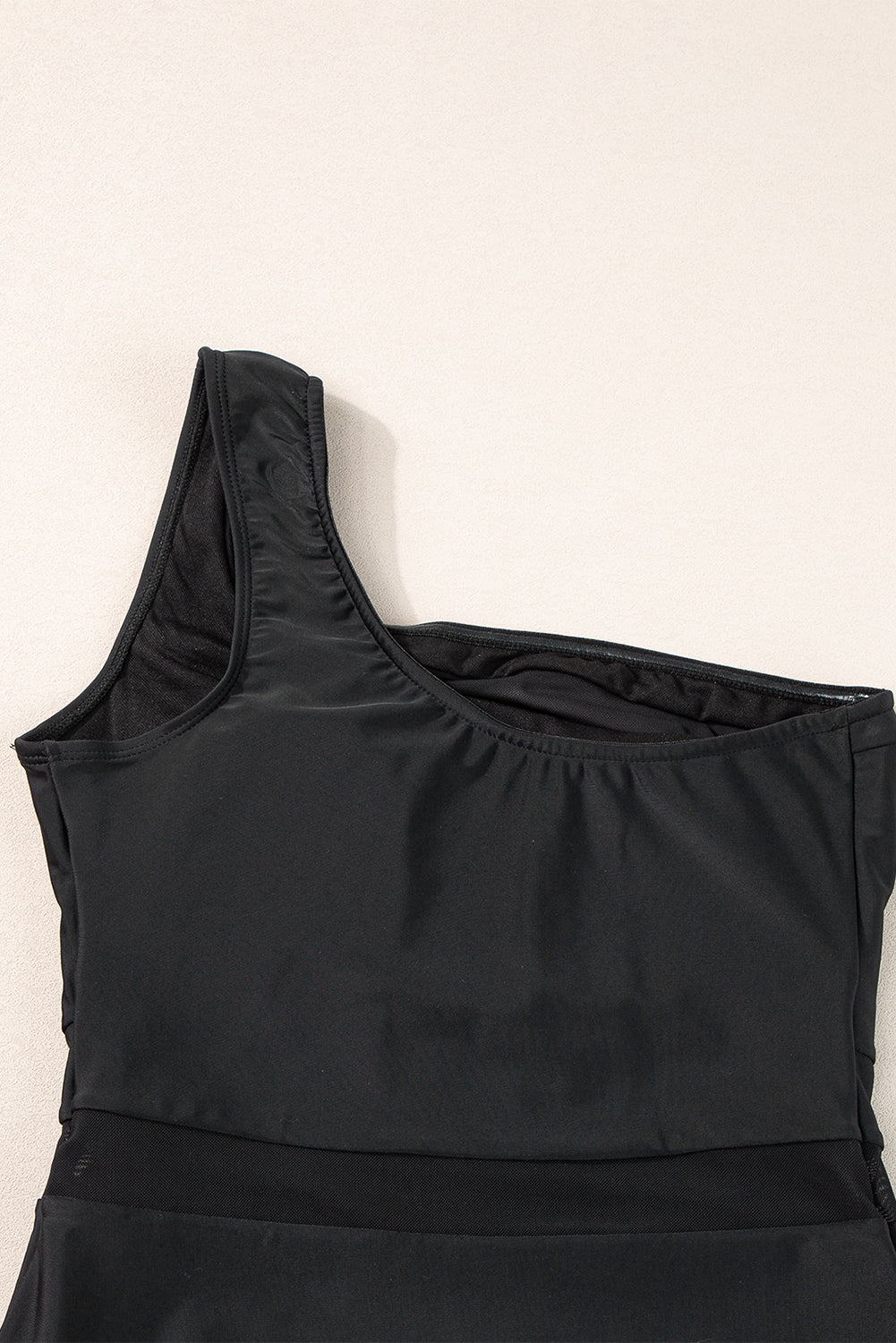 Blue Zone Planet | Black Mesh Insert One Shoulder High Waist Teddy Swimsuit Blue Zone Planet