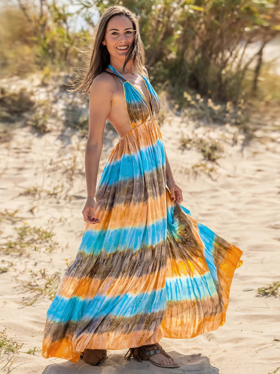 Blue Zone Planet | Tie-Dye Halter Neck Sleeveless Dress BLUE ZONE PLANET