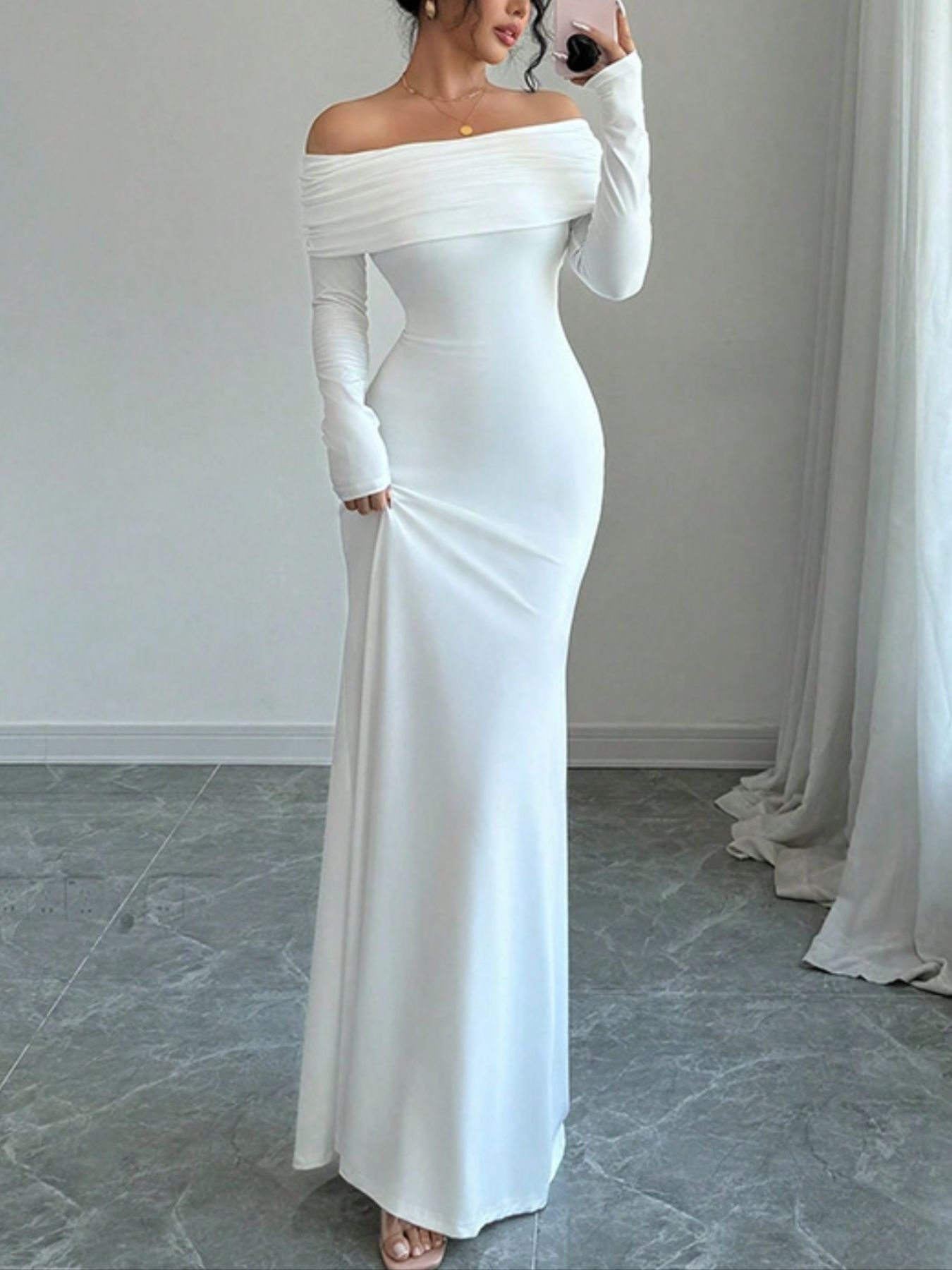 white long sleeve bodycon maxi dress Miss Lola main image 1