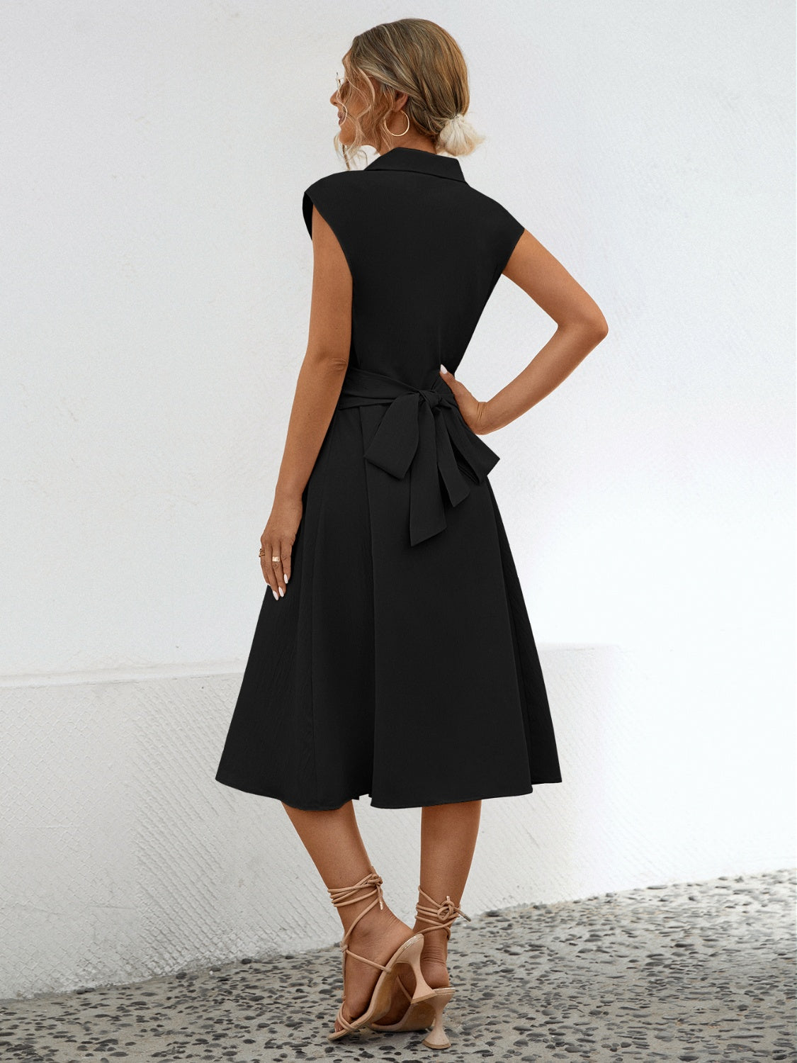 Blue Zone Planet | Button Up Cap Sleeve Midi Dress BLUE ZONE PLANET