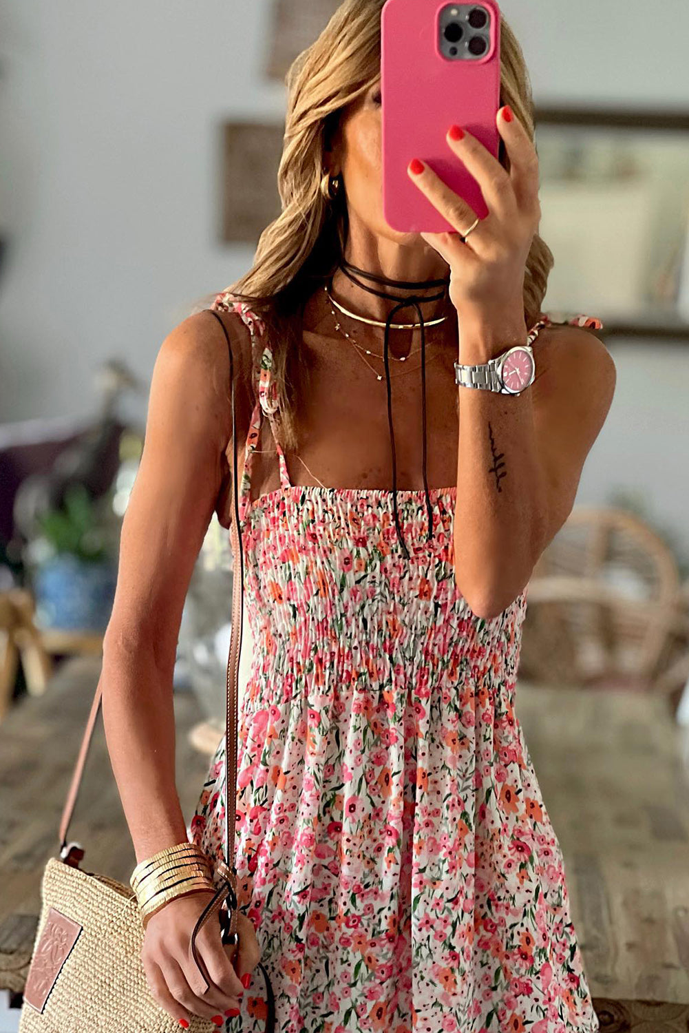 Blue Zone Planet | White Boho Floral Smocked Ruffled Maxi Dress Blue Zone Planet