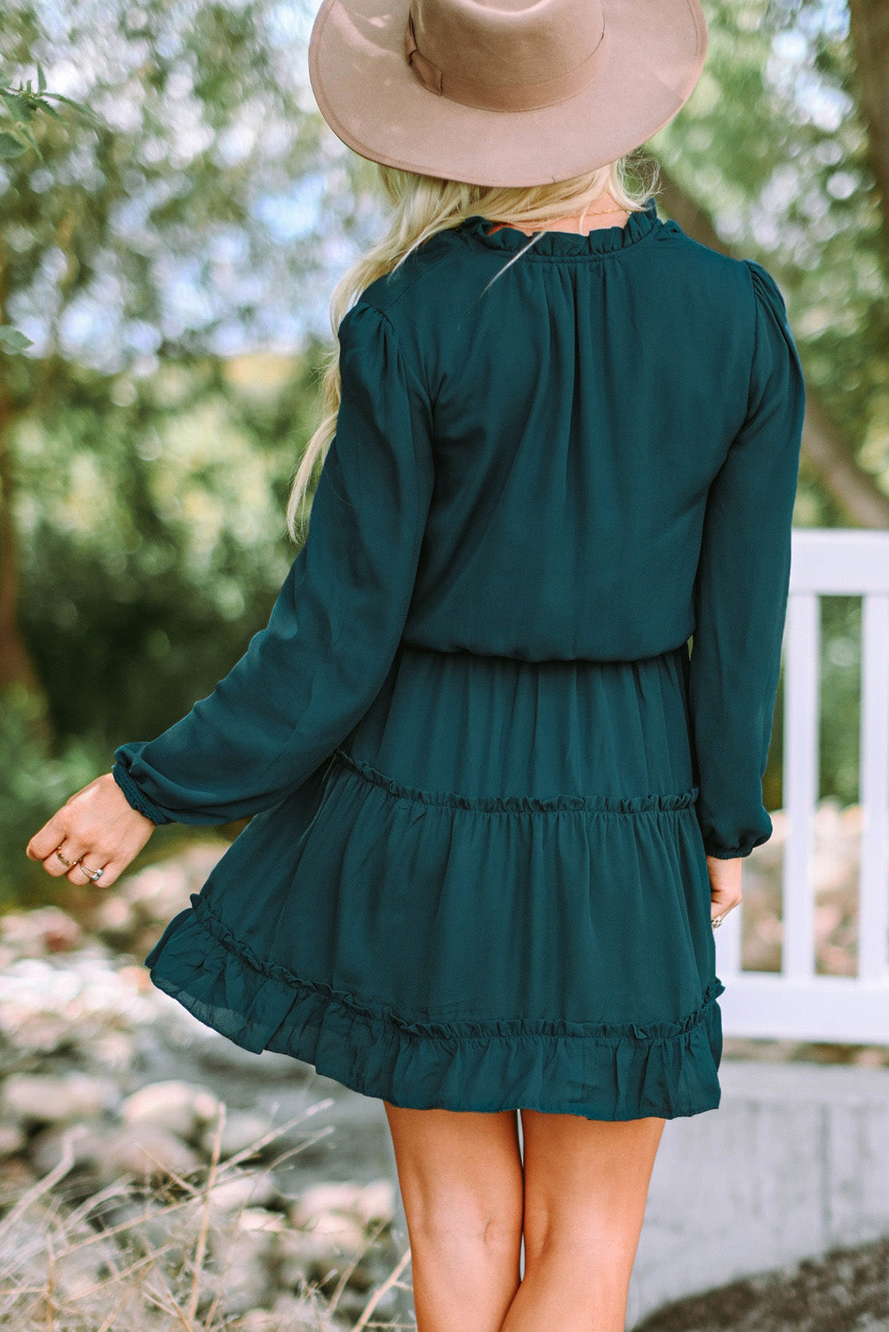 Blue Zone Planet | Janet's Frill Tie Neck Balloon Sleeve Mini Dress BLUE ZONE PLANET