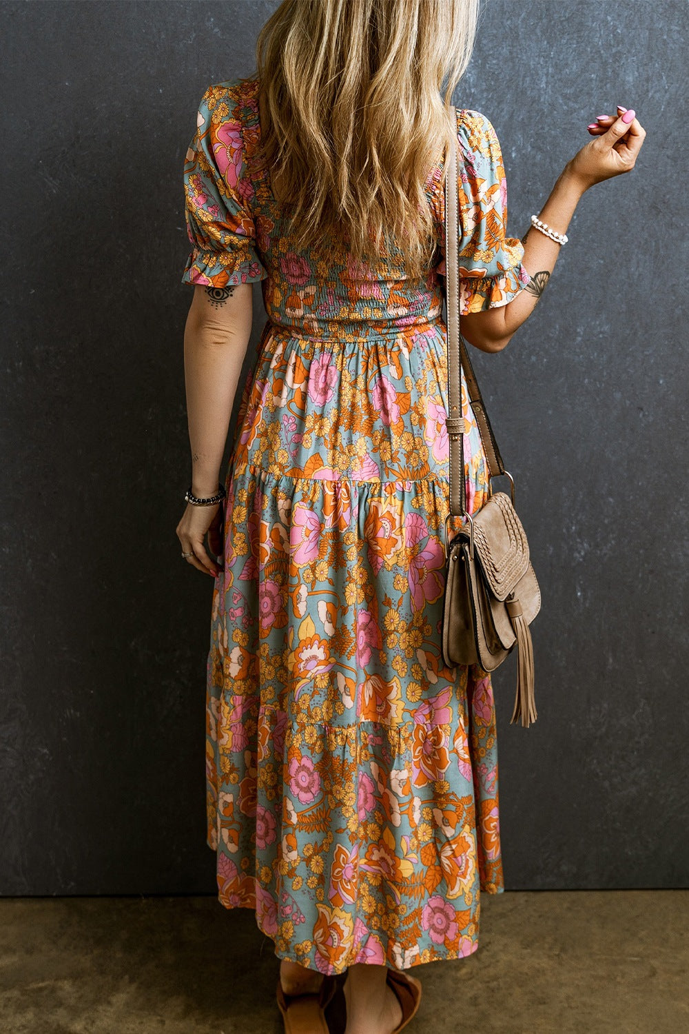 Blue Zone Planet | Smocked Printed Short Sleeve Dress BLUE ZONE PLANET
