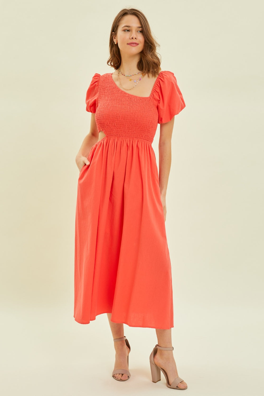 HEYSON Ivy's Smocked Cutout Midi Dress BLUE ZONE PLANET