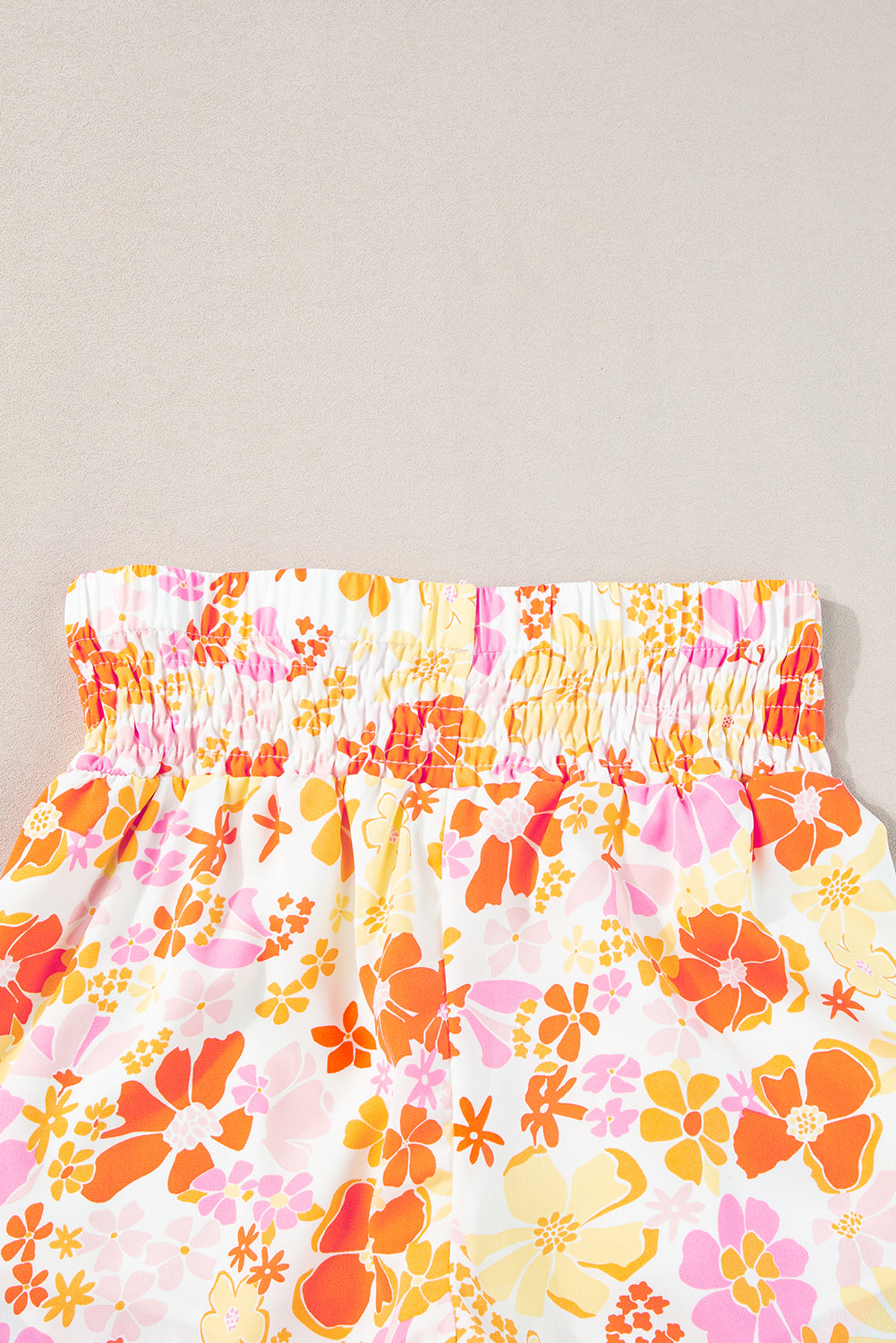Orange Boho Floral Shirred High Waist Casual Shorts Blue Zone Planet
