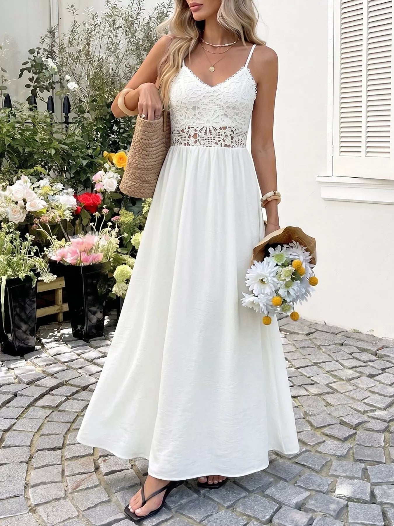 Gina's Lace V-Neck Flowy Maxi Dress