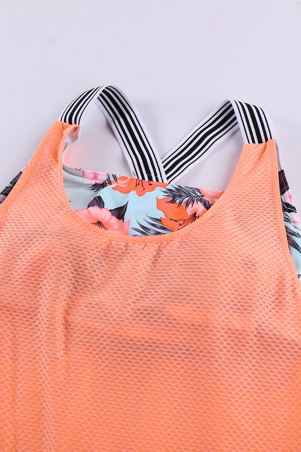 Blue Zone Planet | Orange Printed Splicing Racerback Tankini Blue Zone Planet