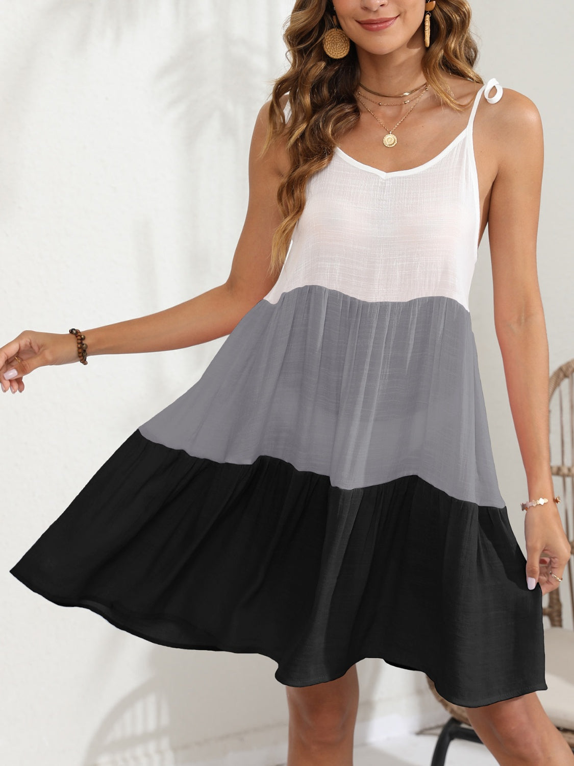 Blue Zone Planet | Color Block Spaghetti Strap Cover-Up Dress BLUE ZONE PLANET