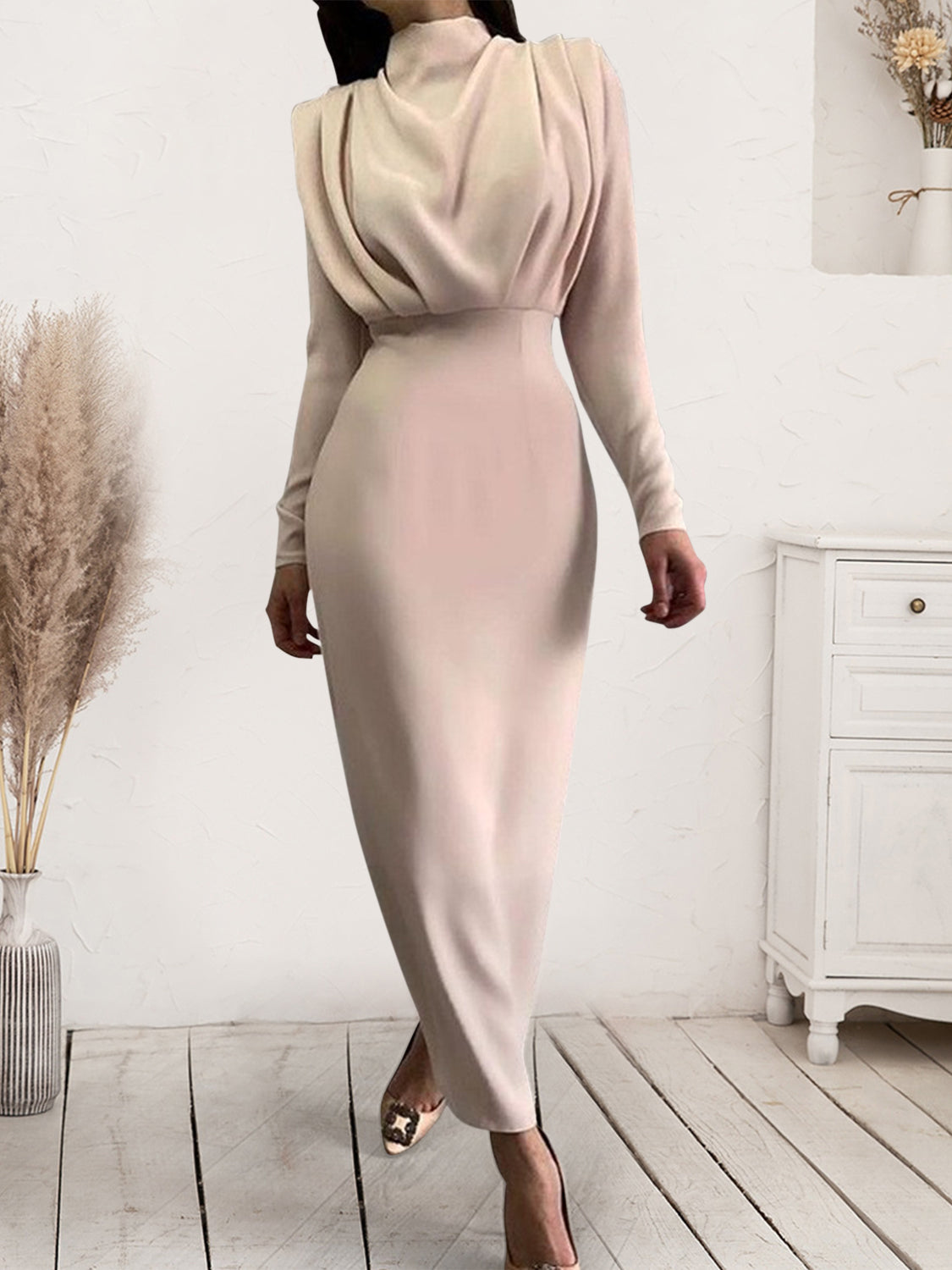 Blue Zone Planet | Ruched Turtleneck Long Sleeve Dress BLUE ZONE PLANET