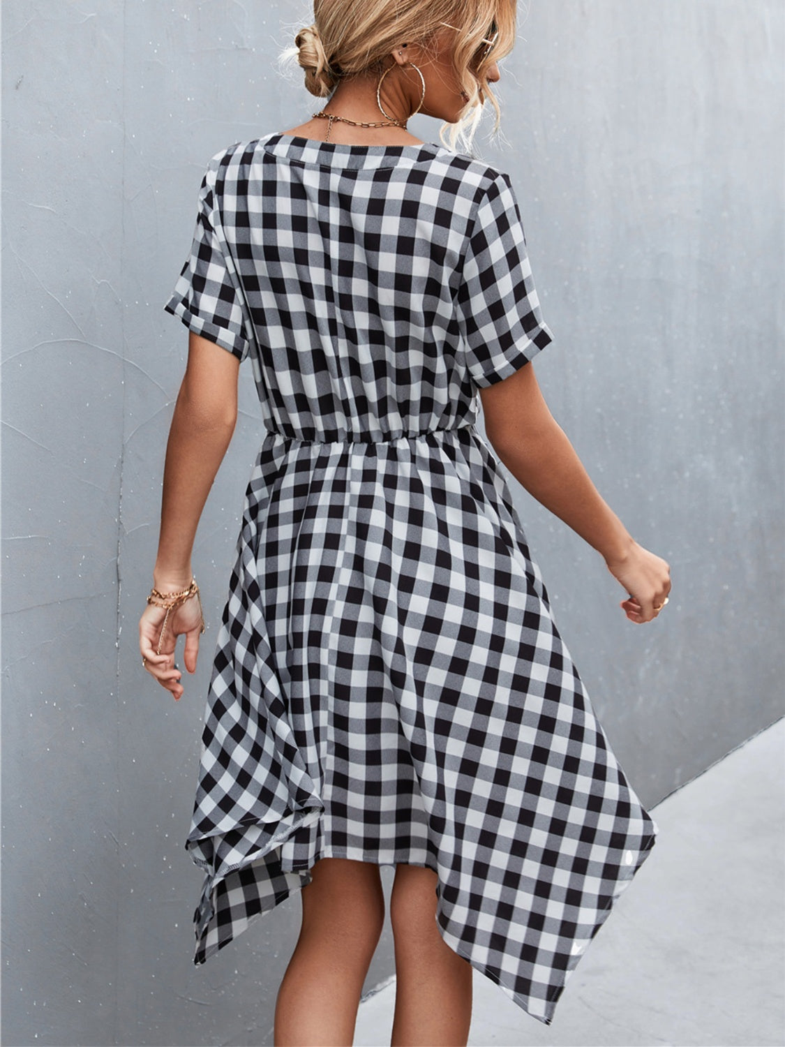 Blue Zone Planet | Plaid Notched Short Sleeve Dress BLUE ZONE PLANET