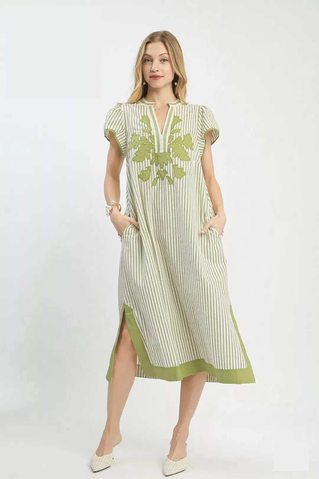 Umgee Stripe Midi Dress with Lace Trim Umgee Stripe Midi Dress with Lace Trim