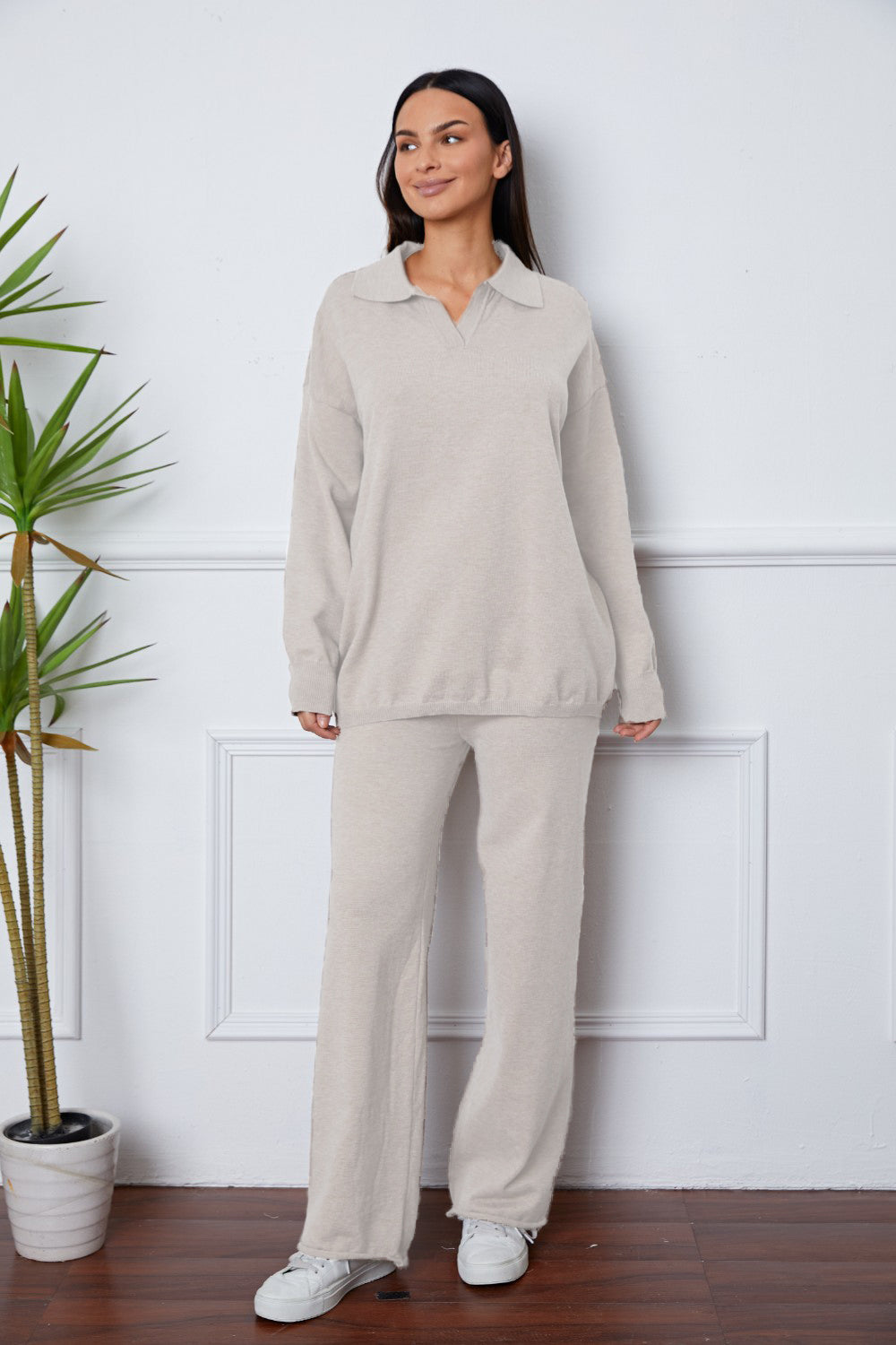 Dropped Shoulder Sweater and Long Pants Set BLUE ZONE PLANET