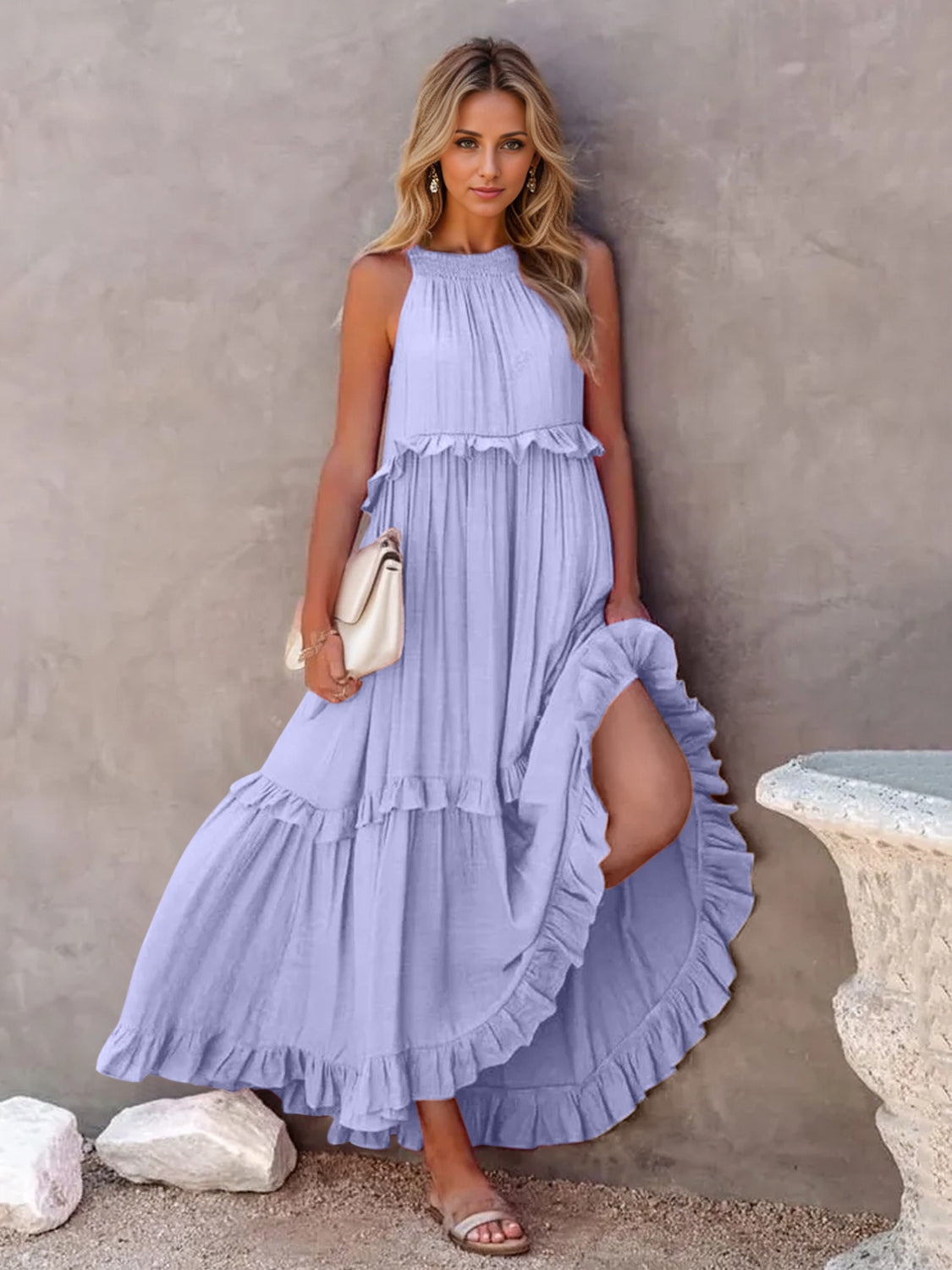Blue Zone Planet | Ruffled Sleeveless Tiered Maxi Dress with Pockets BLUE ZONE PLANET