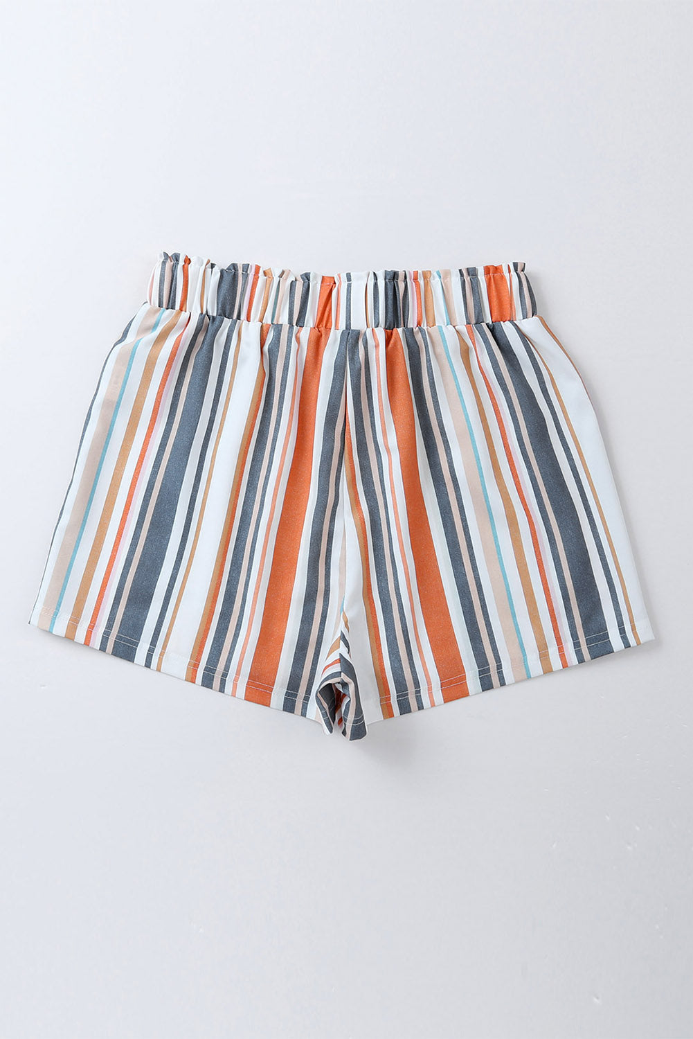 Esme's Stripe Vintage Washed Elastic Frill Waist Shorts Blue Zone Planet