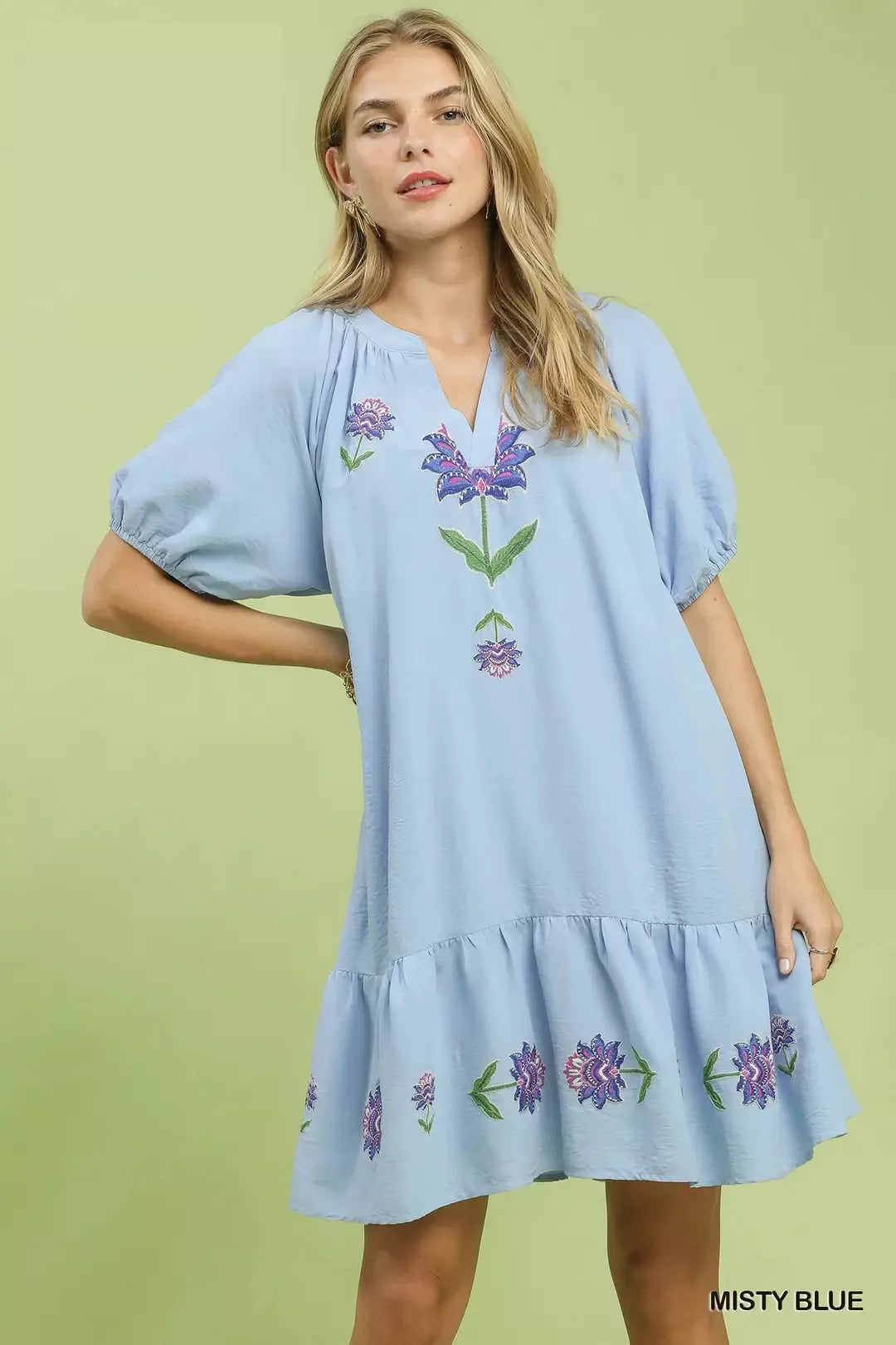 Umgee Embroidered Floral Babydoll Dress Blue Zone Planet Umgee Embroidered Floral Babydoll Dress Blue Zone Planet
