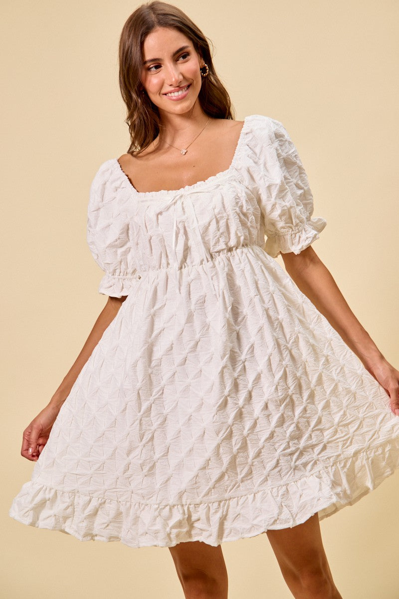 SO ME Texture Woven Ruching On Bust Mini Dress – Blue Zone Planet