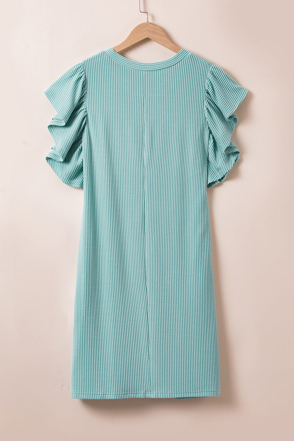 Aruba Blue Textured Ruffled Flutter Sleeve Mini Dress Blue Zone Planet
