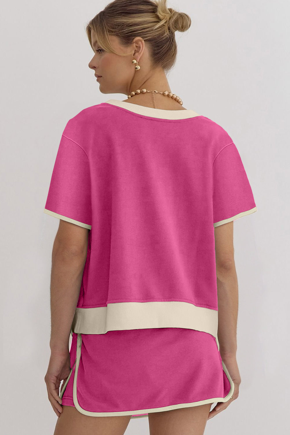 Black Colorblock Edge Drop Shoulder T Shirt and Skort 2Pcs Set