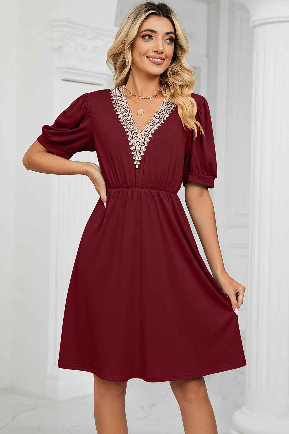 Blue Zone Planet | V-Neck Puff Sleeve Dress BLUE ZONE PLANET