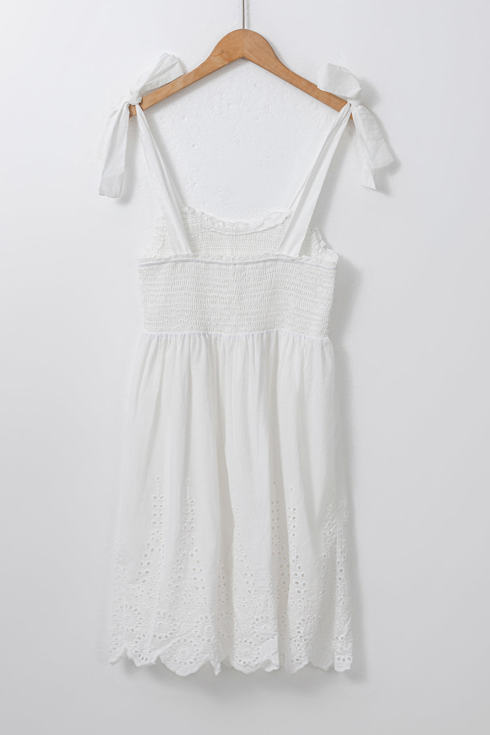 White Adjustable Tie Straps Smocked Mini Dress Blue Zone Planet