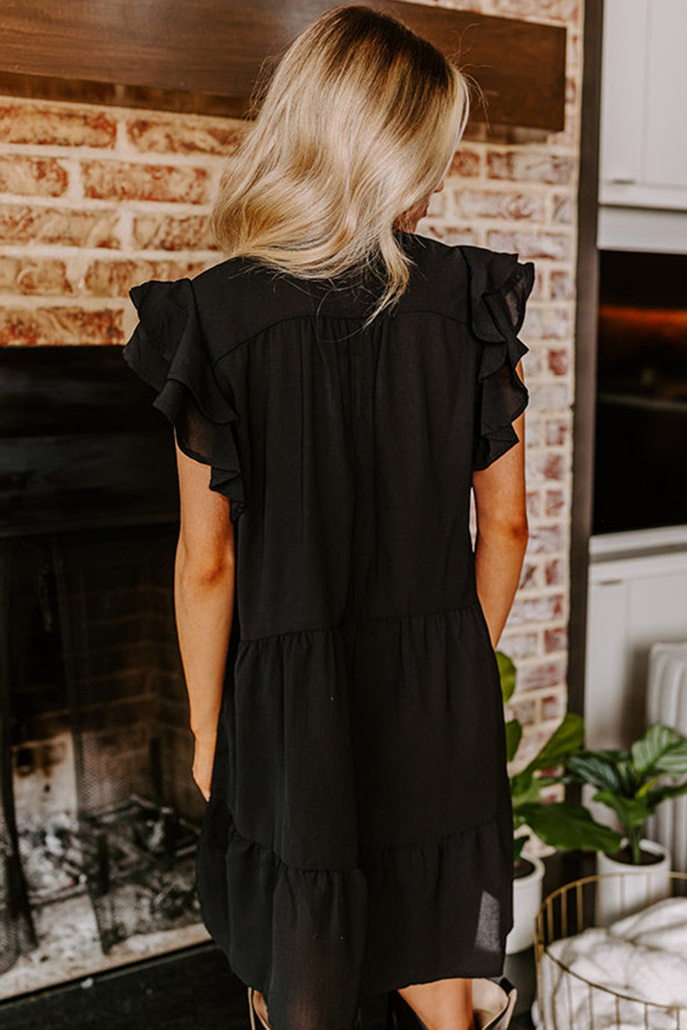 Blue Zone Planet | Black Floral Embroidered Tiered Ruffled Mini Dress Blue Zone Planet