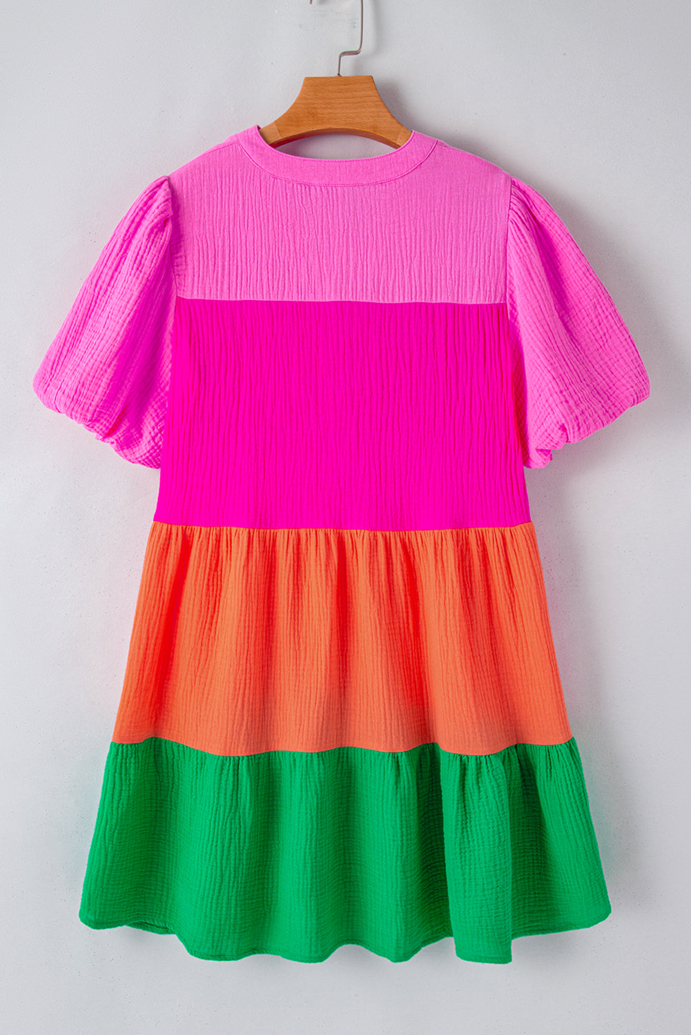 Blue Zone Planet | Multicolor Color Block Tiered Puff Sleeve Dress Blue Zone Planet