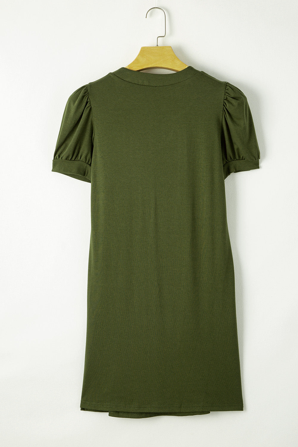 Blue Zone Planet |  Black Notched Neck Pleated Puff Sleeve Shift T-shirt Dress Blue Zone Planet