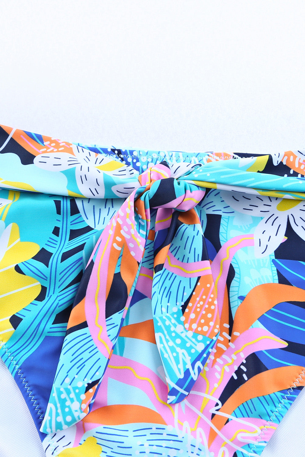 Green Tropical Print Ruffled Square Neck Tie High Waist Swimsuit Blue Zone Planet