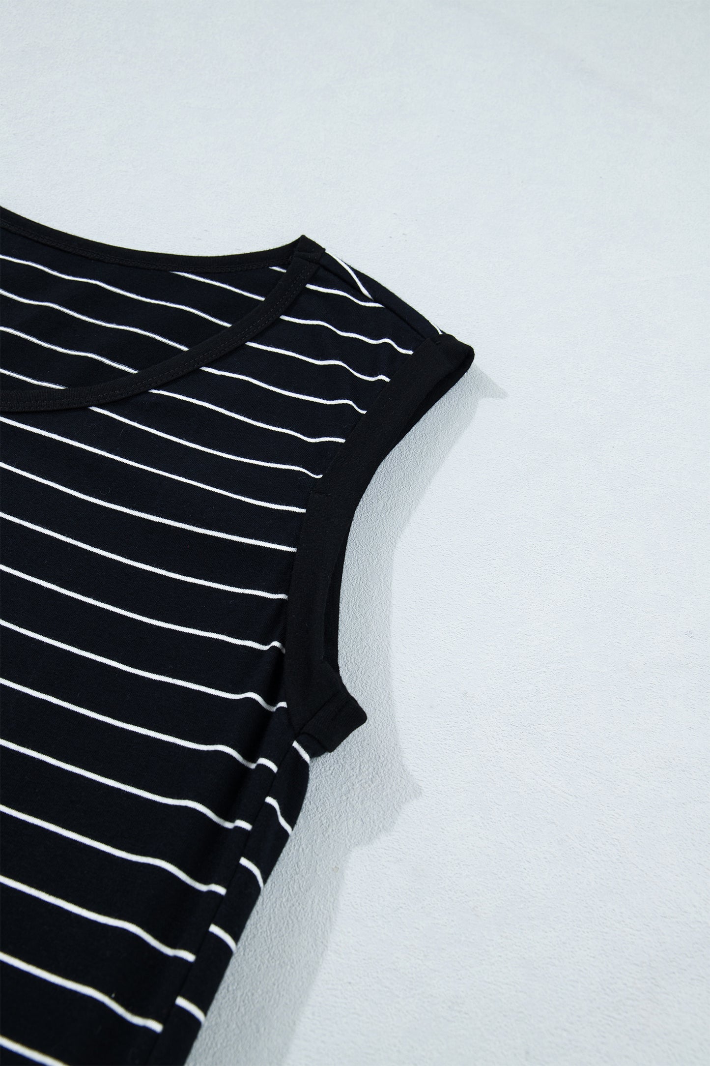 Black Stripe Drawstring Tunic Tank Mini Dress with Pockets