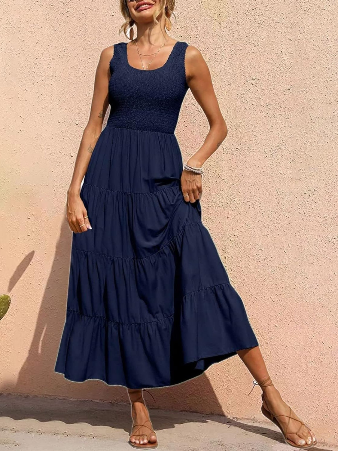 Blue Zone Planet | Sienna's Tiered Smocked Wide Strap Dress BLUE ZONE PLANET