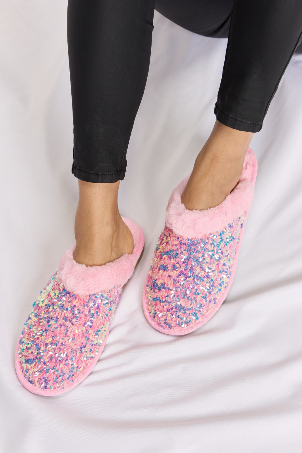 Blue Zone Planet | Forever Link Sequin Plush Round Toe Slippers BLUE ZONE PLANET